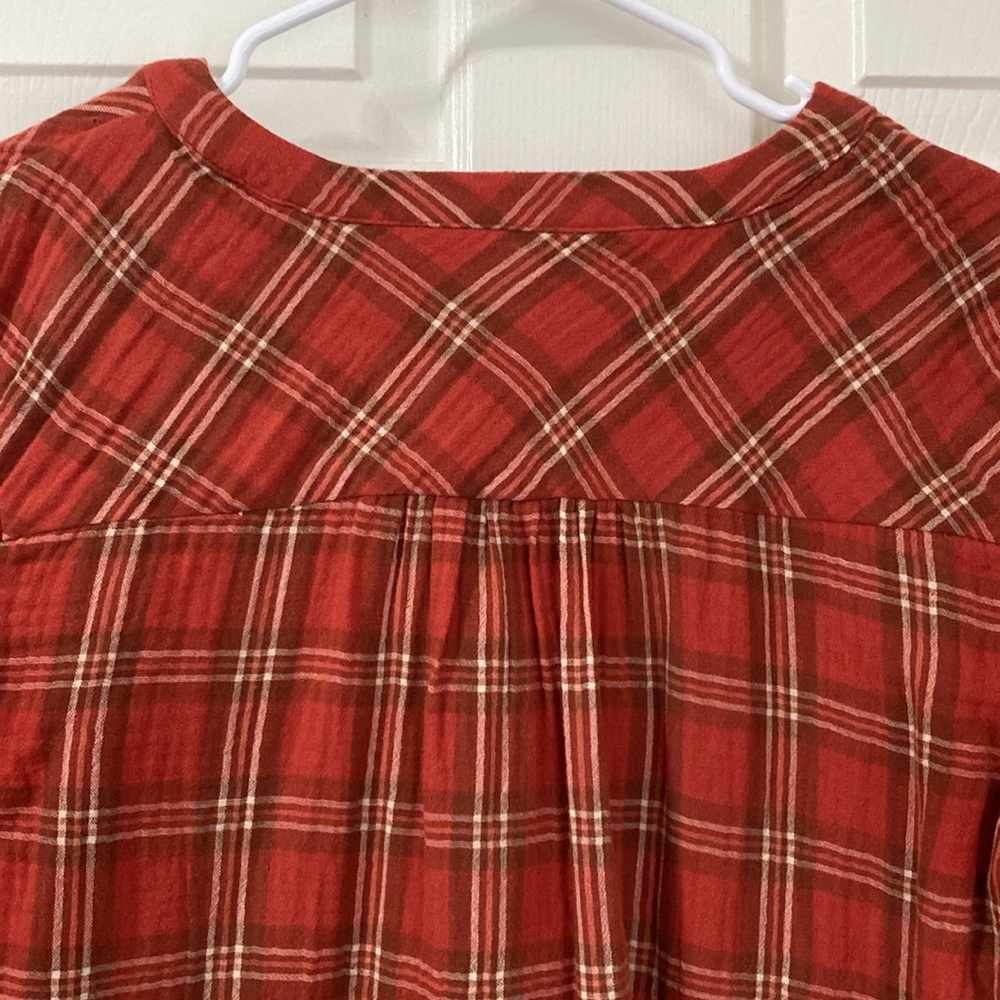 Universal Threads long sleeve button up Y neck fall orange plaid womens shirt - Picture 8 of 8